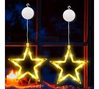 BrizLabs Luci per Finestre con Decorazioni Ramadan, 2 pezzi 10 LED Luce Ramadan a Stella Batteria Lucine per Interno Finestra Ventose Timer Eid Mubarak per Matrimoni Balconi Esterno, Bianco Caldo