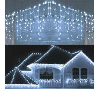 BrizLabs Tenda Luminosa Natale, 480 LED 19M Cascata Luci Esterno Bianco Freddo Luci Stringa Impermeabile 8 Modalità Luci Nataliazie Decorazione per Interno Giardino Feste Finestra Patio, Cavo Bianco