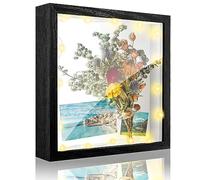 Brmeday Cornice portafoto 3D da riempire 20x20 cm, per oggetti spessi fino a 3 cm, Nero con vetro acrilico infrangibile, Decorazione parete con illuminazione LED