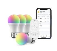Broadlink FastCon Kit di controllo dell'illuminazione - Include 4 lampadine, 1 telecomando per l'illuminazione, cambio di colore con sincronizzazione musicale, A60/E27/9W, funziona con Alexa