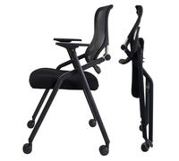 BROBRIYO PRO - Sedie pieghevoli impilabili ed ergonomiche per sala conferenze, con supporto lombare, braccioli, schienale in rete, per riunioni in ufficio, conferenze, ricevimenti e sala di