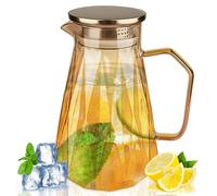 Brocca Acqua Vetro, caraffa vetro,brocca acqua vetro, caraffa di vetro con coperchio e beccuccio, bottiglia d'acqua di diamante color ambra da 1,6 litri (56 once), adatta per bevande fatte