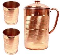 Brocca d'acqua in rame puro con 2 bicchieri di rame | Brocca e bicchiere in rame per la salute Ayurveda