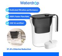 Brocca filtrante per acqua Waterdrop, filtro per acqua da frigorifero con filtro da 3 mesi, 2,5 l, riduce fluoro, cloro e altro, certificata NSF, senza BPA, blu (filtro di ricambio: WD-PF-01A Plus) [P