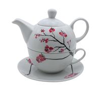 Brocca in porcellana, tea for one Set, caraffa da portata per tè, teiera, servizio da tè, tazza da tè con teiera, set di fiori di ciliegio con tazza da tè in porcellana bianca e rosa, L x P 15 x 15 x
