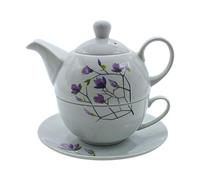 Brocca in porcellana, tea for one Set, caraffa da portata per tè, teiera, servizio da tè, tazza da tè con teiera, set di fiori con tazza da tè in porcellana in fiori bianchi e viola, lunghezza 15 x 15