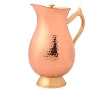 Brocca in puro rame martellato ad acqua con coperchio e manico in ottone per benefici per la salute ayurvedica, 1 litro