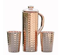Brocca in puro rame martellato capacità 1 litro con 2 bicchieri per benefici per la salute ayurvedica (100 ml)