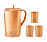 Brocca in rame con coperchio - 50,7 once - Bevi più acqua, riduci l'assunzione di zucchero e goditi i benefici per la salute - Brocca semplice fatta a mano in rame puro con 3 bicchieri