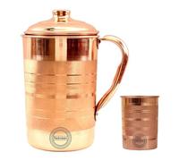 Brocca in rame puro con 1 bicchiere per i benefici per la salute ayurvedici Brocca per acqua in rame artigianale da 1,5 litri con 1 tazza