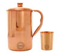 Brocca in rame puro con 1 bicchiere per i benefici per la salute ayurvedici Brocca per acqua in rame semplice fatta a mano da 1,5 litri con 1 tazza
