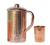 Brocca in rame puro con 1 bicchiere per i benefici per la salute ayurvedici Brocca per acqua in rame martellato artigianale da 1,5 litri con 1 tazza