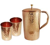 Brocca in rame puro con 2 bicchieri in vetro Set 1,4 L