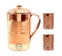 Brocca in rame puro con 2 bicchieri per i benefici per la salute ayurvedici Brocca per acqua in rame artigianale da 1,5 litri con 2 tazze