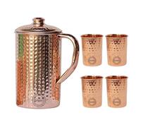 Brocca in rame puro con 4 bicchieri per i benefici per la salute ayurvedici Brocca per acqua in rame martellato artigianale da 1,5 litri con 4 tazze