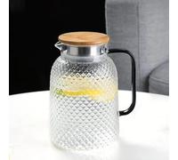 Brocca in Vetro da 1,5/1,8 Litri con Coperchio E Manico, Brocca per Acqua in Vetro, Caraffa in Vetro Borosilicato Senza Piombo, Teiera E Latte alla Limonata, Bamboo Lid, 1800ml