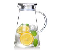 Brocca in vetro da 1,8 litri con coperchio, caraffa per acqua in vetro termico facile da pulire