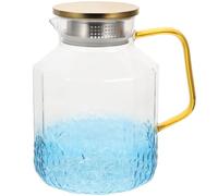 Brocca in Vetro da 1800ml con Coperchio Filtrante Blu | Corpo Trasparente, Manico Ergonomico, per Tè Profumato e Caffè, Uso Quotidiano in Casa o Ristorante Colore Casuale
