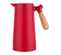 Brocca isotermica bottiglia 1L sottovuoto, isolata, caraffa termica per tè caffè caldo e freddo, con semplice pulsante di sicurezza, manico in legno, per hotel ufficio casa (Red)