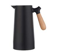 Brocca isotermica bottiglia 1L sottovuoto, isolata, caraffa termica per tè caffè caldo e freddo, con semplice pulsante di sicurezza, manico in legno, per hotel ufficio casa (nero)