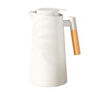 Brocca isotermica thermos sottovuoto, isolata, caraffa termica per tè caffè caldo e freddo, con semplice pulsante di sicurezza, manico in legno, per hotel, ufficio, casa, (bianco, 1L)