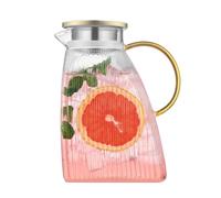 Brocca per acqua, caraffa in vetro con coperchio in acciaio inox, a prova di perdite, trasparente, per bevande calde o fredde (1,8 l/63 oz.)