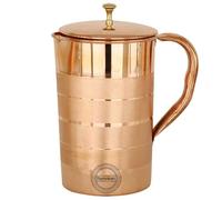 Brocca per acqua potabile Copper Silver Touch - Brocca per acqua in rame puro per i benefici per la salute ayurvedica Pomello in ottone 1,5 litri 50,7 once