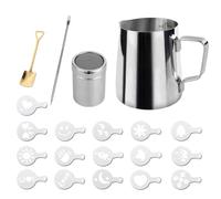 Brocca per latte con 1 cucchiaio quadrato dorato, 350 ml, 12 once, bricco per latte in acciaio inox, bricco per latte barista e penna decorativa per la preparazione del caffè