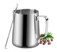 Brocca per schiuma di latte, 350 ml, in acciaio inox, brocca a vapore, per latte, caffè, cappuccino, latte, arte barista, brocca a vapore con penna decorativa