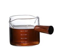 Brocca Per Schiumare Il Latte 2 bicchieri dosatori for caffè espresso con manico in legno, brocca for latte a bocca doppia/singola, tazze for misurazione(Transparent E-150ml)