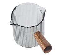 Brocca Per Schiumare Il Latte Misurino in vetro a grana verticale da 2 pezzi for tazza di latte con manico in legno for caffè espresso al(Grey C)