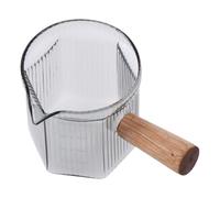 Brocca Per Schiumare Il Latte Misurino in vetro a grana verticale da 2 pezzi for tazza di latte con manico in legno for caffè espresso al(Grey A)