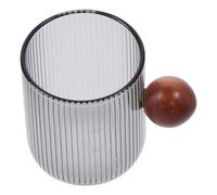 Brocca Per Schiumare Il Latte Misurino in vetro a grana verticale da 2 pezzi for tazza di latte con manico in legno for caffè espresso al(Grey D)