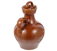 Brocca Vino in Ceramica Vintage da 500ml Marrone Coperchio | Beccuccio Liscio per Versare, Corpo a Gourd Rilievo, per Tavola Ristorante e Casa