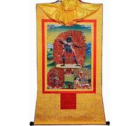 Broccato tibetano da appendere alla parete, arazzo buddista, tre Dharmapala del Gelugpa, pittura tibetana Thangka (giallo piccolo (35 cm*27 cm))