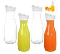 Brocche per Succhi, Caraffe per Acqua con Coperchio in Plastica da 1L, Limonata Caraffa per Acqua, Trasparente Succo Bottiglie, Brocche con Coperchio Ribaltabile, per Festa, Picnic