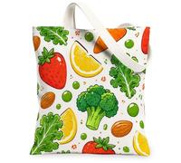 Broccoli Canvas Tote Bag per le donne, Summer Fresh Strawberry Lemon Summer Green Lavabile Riutilizzabile Borsa Tote per tutti i giorni Idee Fo, Verde, 13x15 Inch