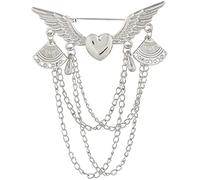 Broche, ala de ángel retrò, corazón, camisa, traje, cuello, punta, broche de solapa con borla de cadena, plata design pratico e durevole