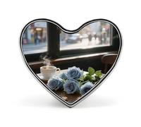 Broche de botón con forma de corazón de rosa gris azulado, novedoso, de aleación de aluminio, exquisito, para solapa, para vestidos, bolsos, accesorios y regalos.