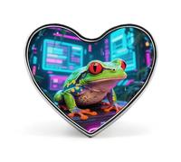 Broche de botón de rana, broche de corazón de moda, novedoso, exquisito broche de solapa de aleación de aluminio con forma de corazón para vestidos, bolsos, accesorios y regalos.