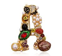 Broche de lettre, luxe léger, à la mode et polyvalent, strass, peinture à l'huile, fleur, broche de perle, pull pour femmes, accessoires de manteau (A)