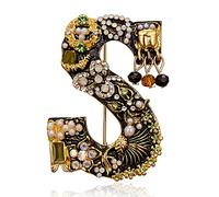 Broche de lettre, luxe léger, à la mode et polyvalent, strass, peinture à l'huile, fleur, broche de perle, pull pour femmes, accessoires de manteau (S)