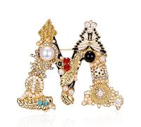 Broche de lettre, luxe léger, à la mode et polyvalent, strass, peinture à l'huile, fleur, broche de perle, pull pour femmes, accessoires de manteau (M)