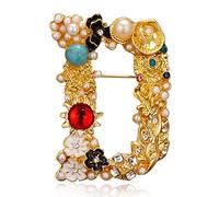 Broche de lettre, luxe léger, à la mode et polyvalent, strass, peinture à l'huile, fleur, broche de perle, pull pour femmes, accessoires de manteau (D)