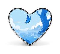 Broche de mariposa azul con forma de corazón, insignia de botón novedosa, exquisita aleación de aluminio, con forma de corazón, para vestidos, bolsos, accesorios y regalos.
