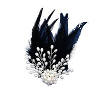 Broche Plume Spilla con piume, accessori for abiti da coppia, spilla di perle, for temperamento, copricapo, corpetto(Black)