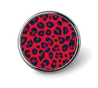 Broche redondo azul oscuro con estampado de leopardo rojo para hombre y mujer, insignia de moda, alfiler para cuello, vestido, chaqueta, mochila, accesorios