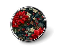 Broche redondo con diseño de flor de Pascua navideña para hombre y mujer, insignia de moda, alfiler para cuello, vestido, chaqueta, mochila, accesorios.