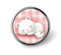 Broche redondo con diseño de gato blanco durmiendo en acuarela para hombre y mujer, insignia de moda, alfiler para cuello, vestido, chaqueta, mochila, accesorios.