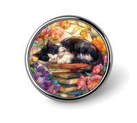 Broche redondo con diseño de gato blanco y negro durmiendo sobre libros para hombre y mujer, insignia de moda, alfiler para cuello, vestido, chaqueta, mochila, accesorios.